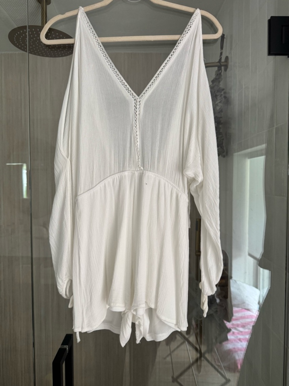 White V-Neck Long Sleeve Romper